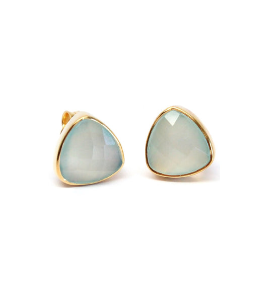 Trillion Triangle Gemstone Studs - Aqua Chalcedony