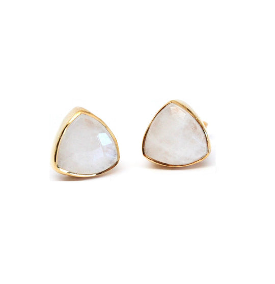 Rachael Ryen - Triangle Gemstone Studs - Moonstone in Gold