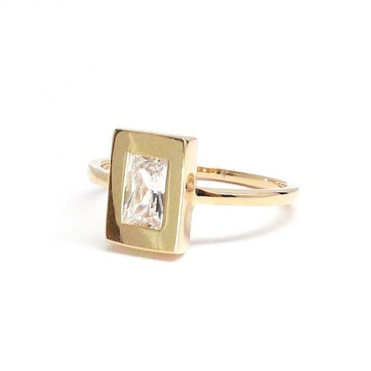 Baguette Gold Ring with White Topaz