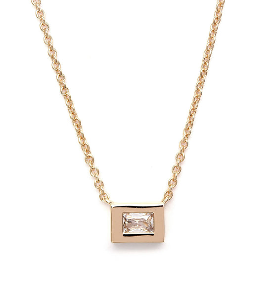 Gold Baguette Necklace with White Topaz