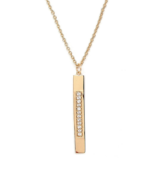 Vertical Pave Bar Necklace    Gold