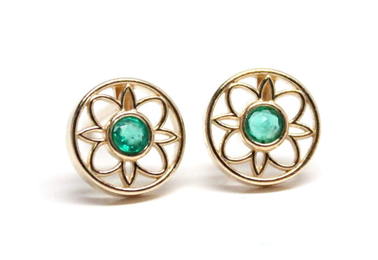 Rachael Ryen -  14k Gold Emerald Round Vintage Style Earrings