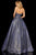 Sherri Hill - 52964 High Halter Neck Glitter Mesh Full A-Line Dress In Blue and Silver