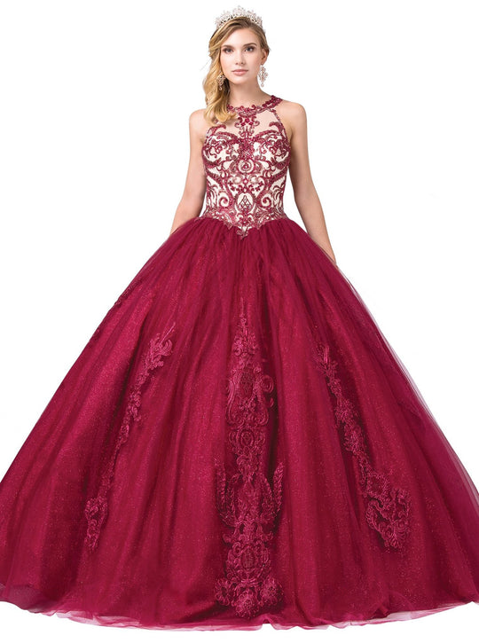 Dancing Queen - 1392 Embroidered Cutout Back Tulle Ballgown In Red