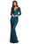 Sherri Hill - 53240 Long Sleeves V-Neck Trumpet Dress In Green and Blue