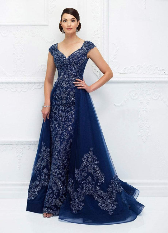 Ivonne D for Mon Cheri - 118D05 Beaded V-neck Dress With Overskirt In Blue