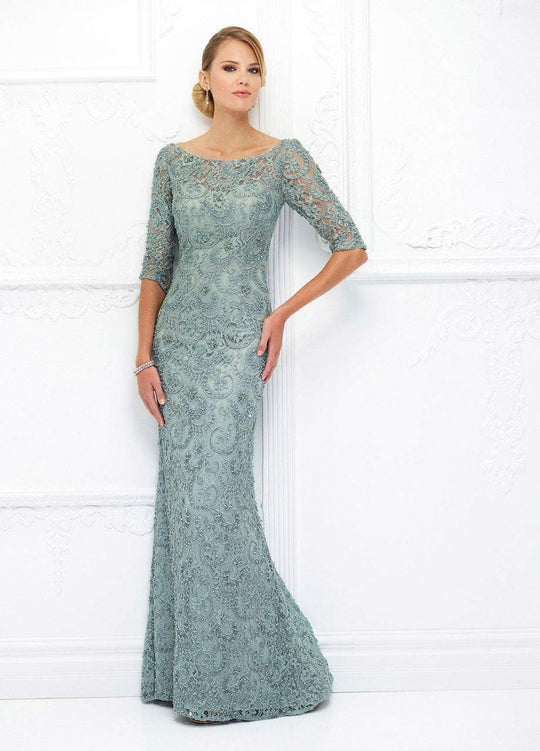 Ivonne D for Mon Cheri - 118D06 Beaded Lace Illusion Bateau Tulle Gown In Green