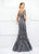 Ivonne D for Mon Cheri - 118D12 Lace Applique Plunging Trumpet Dress In Gray