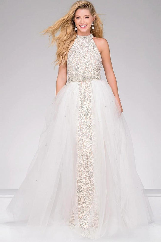 High Neck Overlay Prom Gown 45138