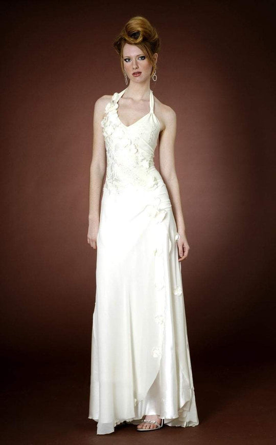 Janique - J018 Halter Petal Detailed Drape Gown In White