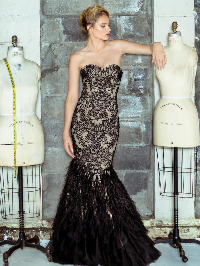 Colors Couture - J039 Strapless Mermaid Evening Gown in Black and Neutral