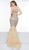 Colors Couture - J071 Embellished Feathered Trumpet Dress In Gold