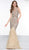 Colors Couture - J071 Embellished Feathered Trumpet Dress In Gold