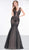 Colors Couture - J072 Embellished Deep V-neck Trumpet Dress