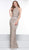 Colors Couture - J074 Beaded Halter Fringe Sheath Dress In Silver and Neutral