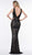 Colors Couture - J077 Beaded Deep V-neck Trumpet Dress In Black and Neutral