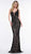 Colors Couture - J077 Beaded Deep V-neck Trumpet Dress In Black and Neutral