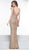 Colors Couture - J077 Beaded Deep V-neck Trumpet Dress In Gold and Neutral