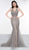 Colors Couture - J079 Embellished Lace V-neck Trumpet Dress In Gray and Neutral
