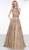 Colors Couture - J080 Beaded Lace High Halter A-line Dress In Gold