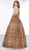 Colors Couture - J082 Embellished Lace Deep V-neck Ballgown In Gold
