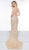 Colors Couture - J086 Embellished Deep V-neck Trumpet Dress In Neutral