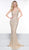 Colors Couture - J086 Embellished Deep V-neck Trumpet Dress In Neutral