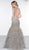 Colors Couture - J096 Lace High Neck Tiered Trumpet Dress In Gray and Neutral