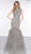 Colors Couture - J096 Lace High Neck Tiered Trumpet Dress In Gray and Neutral