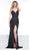 Colors Couture - J099 Embellished Deep V-neck Trumpet Dress In Black