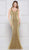 Colors Couture - J103 Beaded Plunging V-neck Jersey Trumpet Dress In Gold