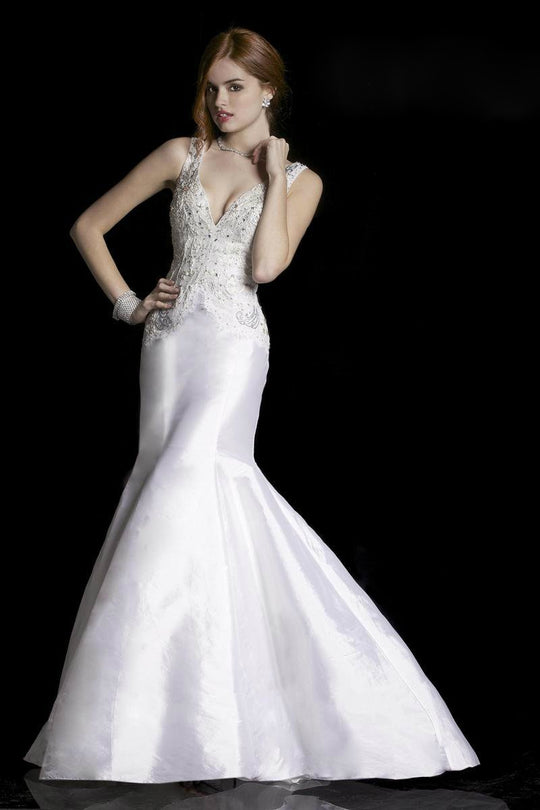 J118 Embroidered Lace And Taffeta Dress in White