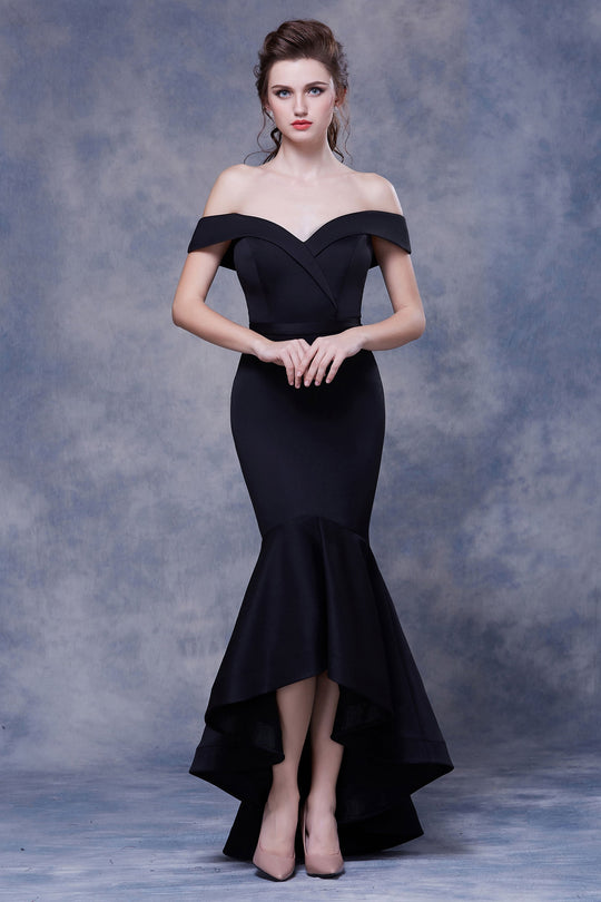 Jadore - J13081 Off-Shoulder Trumpet High Low Dress In Black