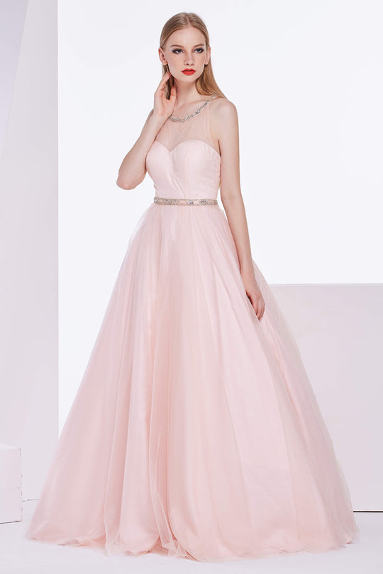 Jadore - J14001 Embellished Plunging V-neck Mikado A-line Dress In Pink