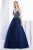 Jadore - J14006 Embellished Plunging V-neck Mikado A-line Dress In Blue