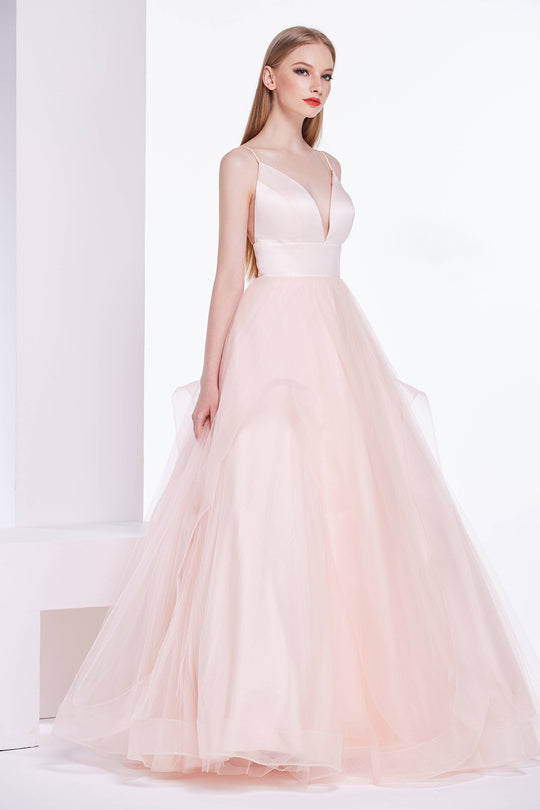 Jadore - J14014 Embellished Plunging V-neck Mikado A-line Dress In Pink