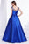 Jadore - J14017 Embellished Plunging V-neck Mikado A-line Dress In Blue