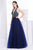 Jadore - J14025 Embellished Plunging V-neck Mikado A-line Dress In Blue