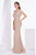 Jadore - J14031 Embellished Plunging V-neck Mikado A-line Dress In Nude