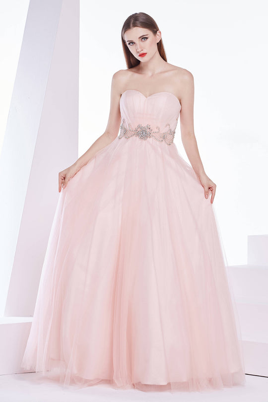 Jadore - J14037 Embellished Plunging V-neck Mikado A-line Dress In Pink