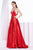 Jadore - J14038 Embellished Plunging V-neck Mikado A-line Dress In Red