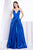 Jadore - J14038 Embellished Plunging V-neck Mikado A-line Dress In Blue