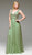 Jadore - J4064 Embellished Plunging V-neck Chiffon A-line Dress In Green