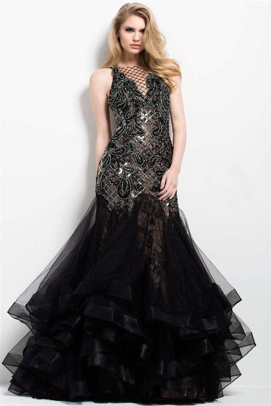 45996 Beaded Illusion Jewel Mermaid Dress