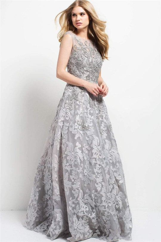 47762 Embroidered Floral Cap Sleeves Gown