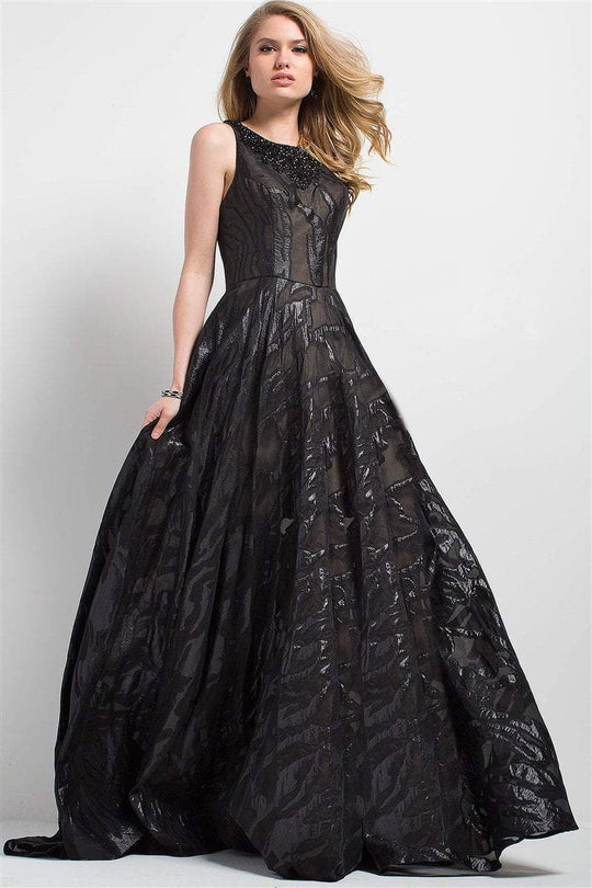 47979 Embellished Jewel Jacquard Evening Gown