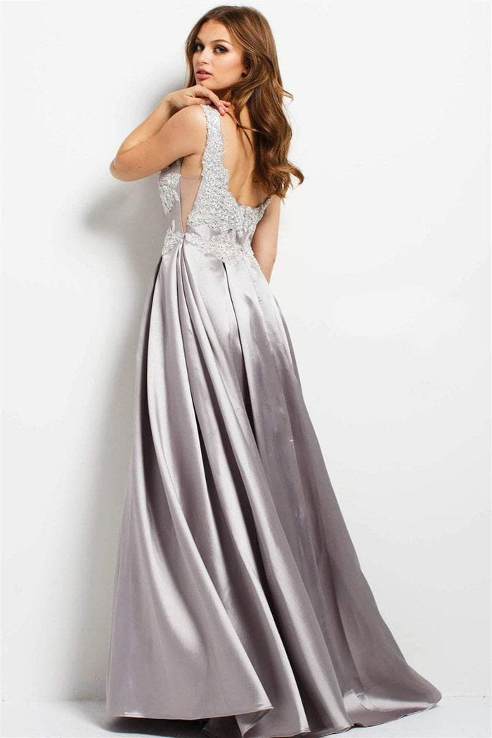 48357 Embroidered Bateau Evening Gown