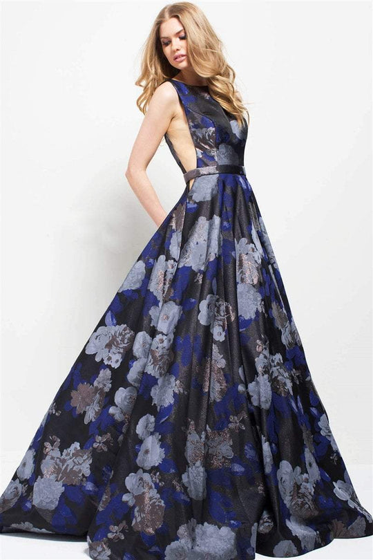 49898 Floral Bateau Evening Gown