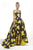 Janique JA2001 - Wide V Neck Hi-Lo Floral Ballgown In Black Yellow and Floral