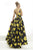 Janique JA2001 - Wide V Neck Hi-Lo Floral Ballgown In Black Yellow and Floral